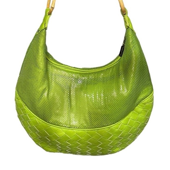 Whiting & Davis Handbags - Vintage Whiting & Davis Lime Green Mesh / Woven Leather Hobo Bag Bamboo Links